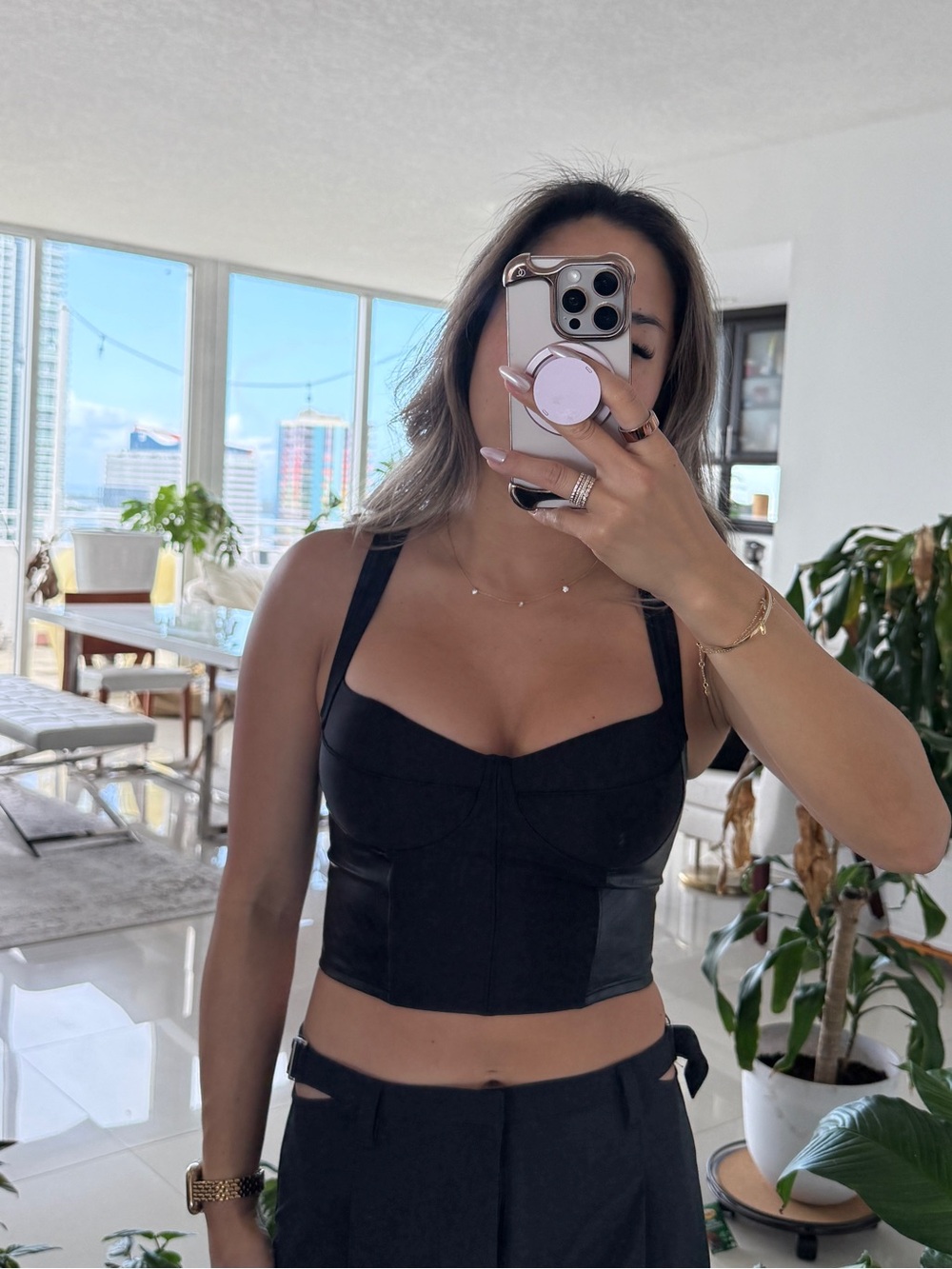 Alo bustier faux leather tank size small